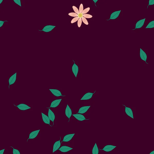 Composição Design Com Flores Simples Folhas Verdes Ilustração Vetorial — Vetor de Stock