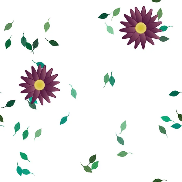 Flores Simples Con Hojas Verdes Composición Libre Ilustración Vectorial — Vector de stock