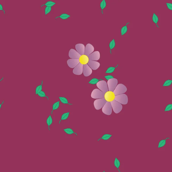 Flores Simples Con Hojas Verdes Composición Libre Ilustración Vectorial — Archivo Imágenes Vectoriales