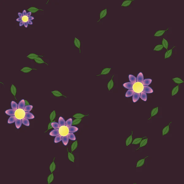 Mooie Compositie Met Eenvoudige Gekleurde Bloemen Groene Bladeren Achtergrond Vector — Stockvector