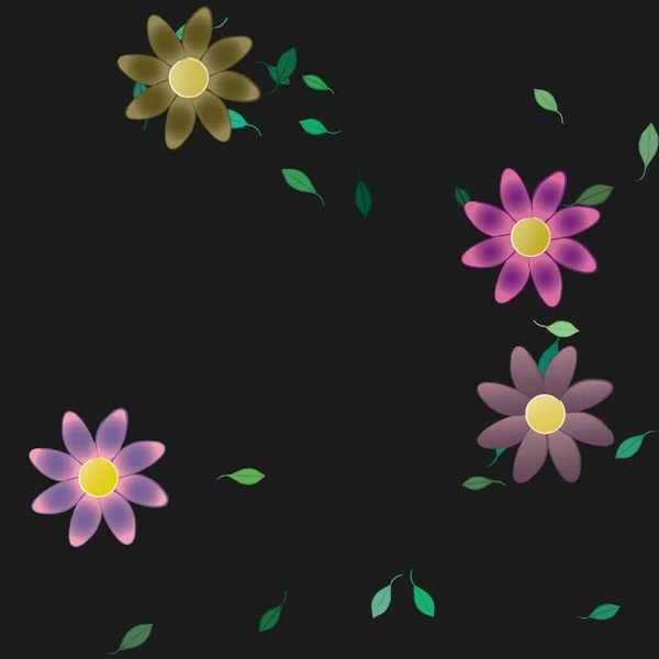 Flores Con Hojas Verdes Composición Libre Ilustración Vectorial — Vector de stock