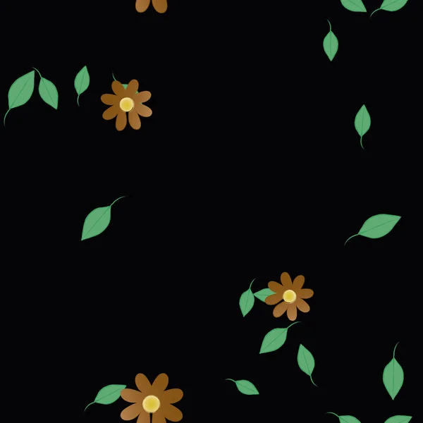 Composition Design Avec Fleurs Simples Feuilles Vertes Illustration Vectorielle — Image vectorielle