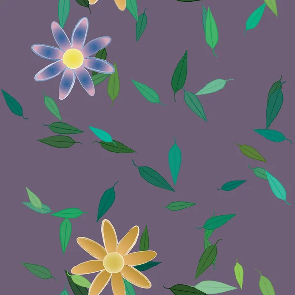 Vacker Komposition Med Enkla Färgade Blommor Och Gröna Blad Bakgrunden — Stock vektor