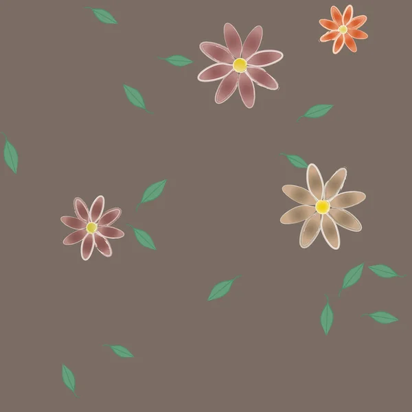 Composition Design Avec Fleurs Simples Feuilles Vertes Illustration Vectorielle — Image vectorielle