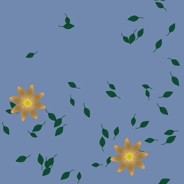 Modèle Vectoriel Avec Des Fleurs Colorées Simples Des Feuilles Vertes — Image vectorielle