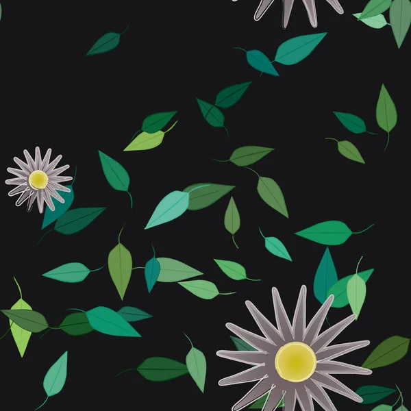 Flores Com Folhas Verdes Composição Livre Ilustração Vetorial — Vetor de Stock