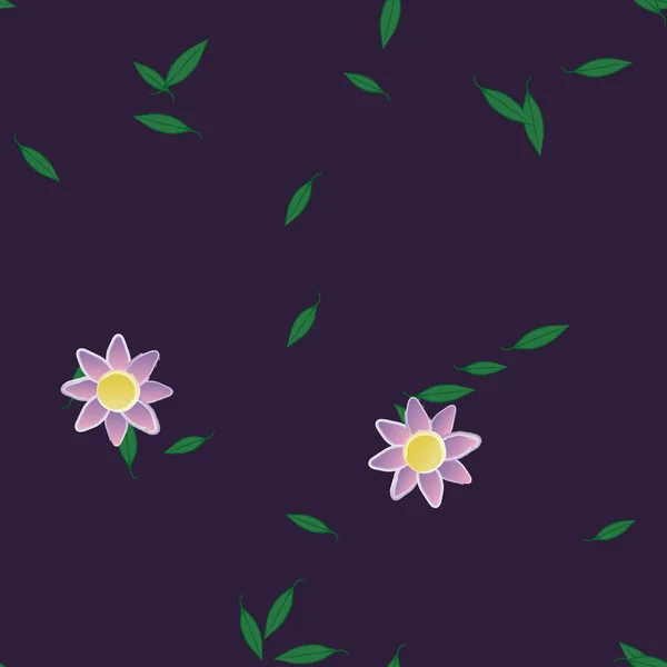 Composição Bonita Com Flores Coloridas Simples Folhas Verdes Fundo Ilustração — Vetor de Stock