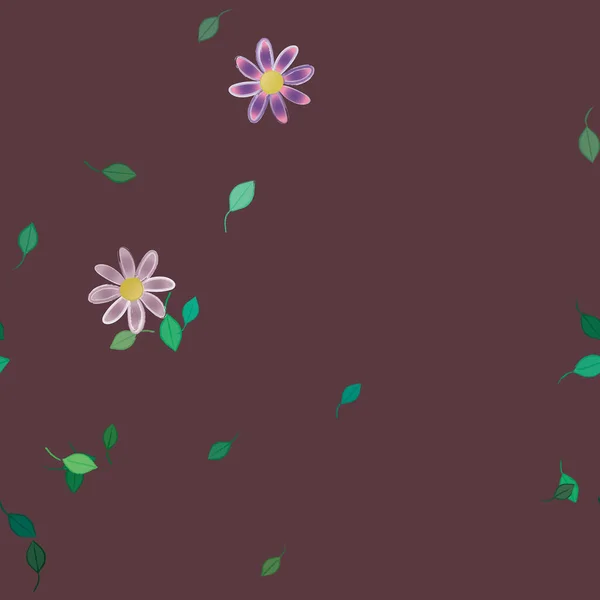 Flores Simples Con Hojas Verdes Composición Libre Ilustración Vectorial — Vector de stock