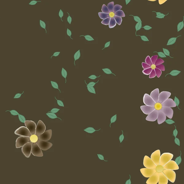 Färgade Blommor Och Gröna Blad Bakgrunden Vektor Illustration — Stock vektor