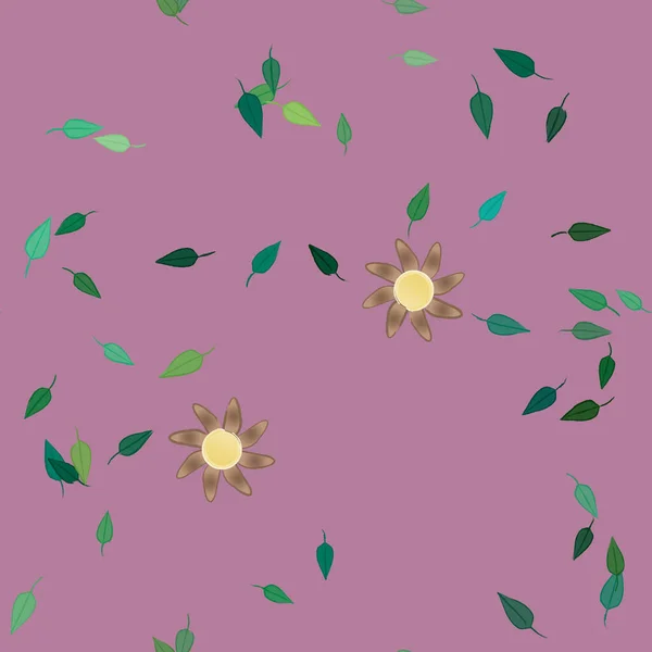 Flores Simples Con Hojas Verdes Composición Libre Ilustración Vectorial — Archivo Imágenes Vectoriales