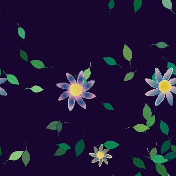 Composición Diseño Con Flores Simples Hojas Verdes Ilustración Vectorial — Archivo Imágenes Vectoriales