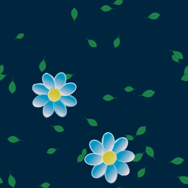 Gekleurde Bloemen Groene Bladeren Achtergrond Vector Illustratie — Stockvector