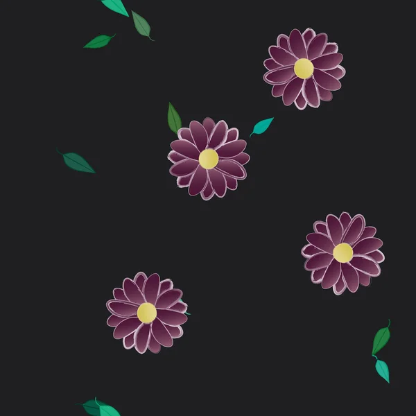 Flores Colores Hojas Verdes Fondo Ilustración Vectorial — Vector de stock