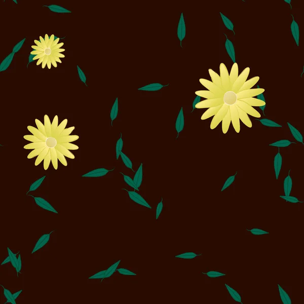 Mooie Compositie Met Eenvoudige Gekleurde Bloemen Groene Bladeren Achtergrond Vector — Stockvector