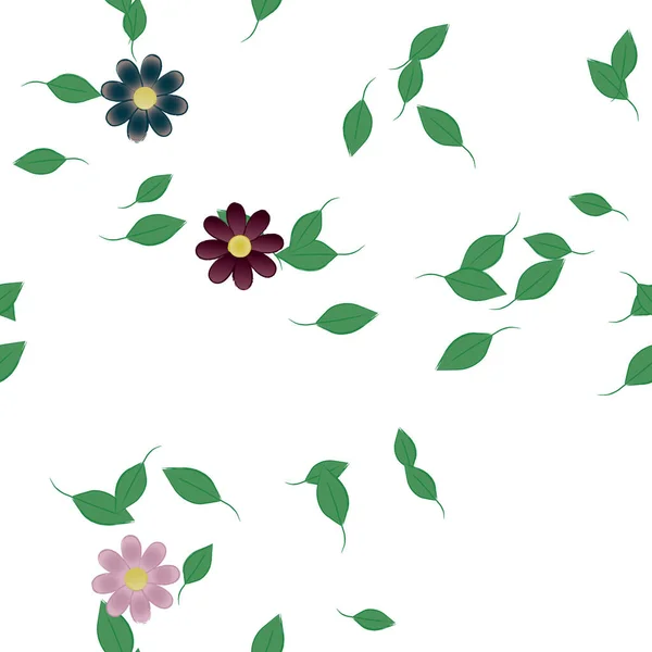 Composition Design Avec Fleurs Simples Feuilles Vertes Illustration Vectorielle — Image vectorielle