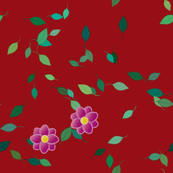 Modèle Vectoriel Avec Des Fleurs Colorées Simples Des Feuilles Vertes — Image vectorielle