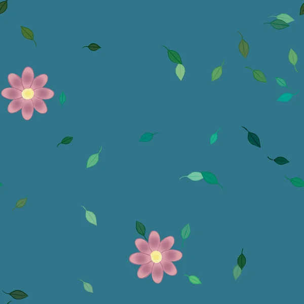 Fleurs Simples Avec Des Feuilles Vertes Composition Libre Illustration Vectorielle — Image vectorielle