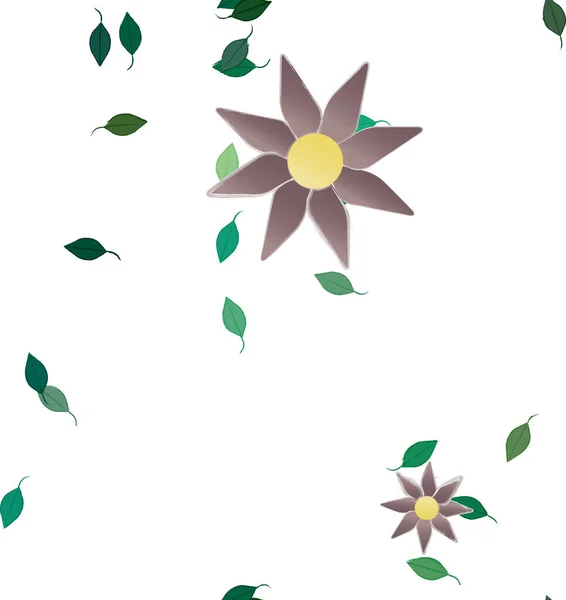 Hermosa Composición Con Flores Colores Simples Hojas Verdes Fondo Blanco — Archivo Imágenes Vectoriales