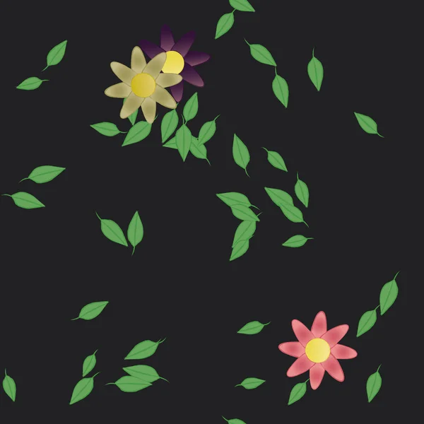 Modèle Vectoriel Avec Des Fleurs Colorées Simples Des Feuilles Vertes — Image vectorielle