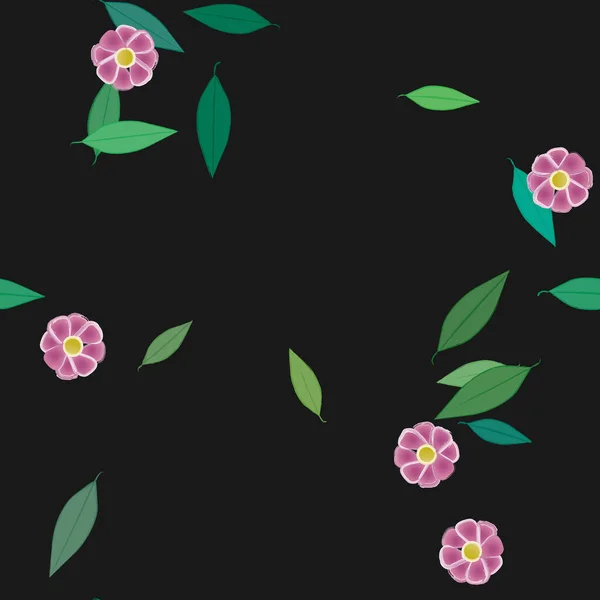 Composition Design Avec Fleurs Simples Feuilles Vertes Illustration Vectorielle — Image vectorielle