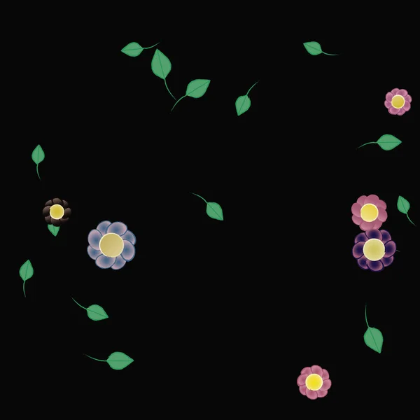Egyszerű Virágok Zöld Levelek Szabad Összetételű Vektor Illusztráció — Stock Vector