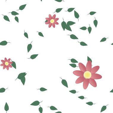 Basit çiçek ve yeşil yapraklı tasarım kompozisyonu, vektör illüstrasyonu