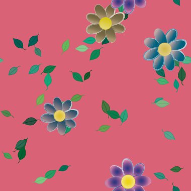 Basit renkli çiçekler ve yeşil yapraklı vektör şablonu