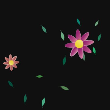 Basit renkli çiçekler ve yeşil yapraklı vektör şablonu