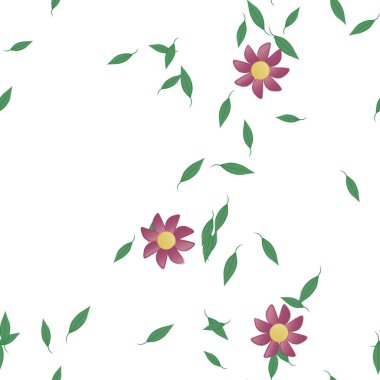 Basit renkli çiçekler ve yeşil yapraklı vektör şablonu