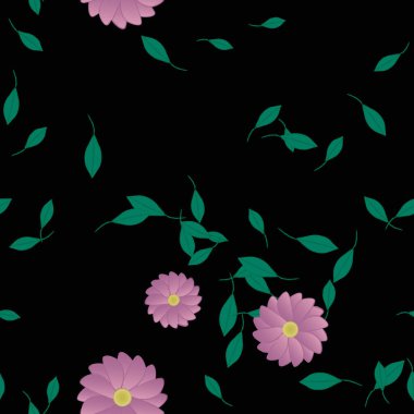 arkaplanda renkli çiçekler ve yeşil yapraklar, vektör illüstrasyonu