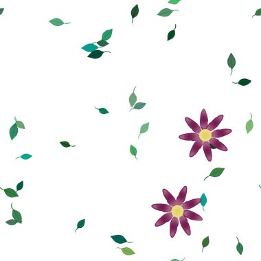 Basit renkli çiçekler ve yeşil yapraklı vektör şablonu