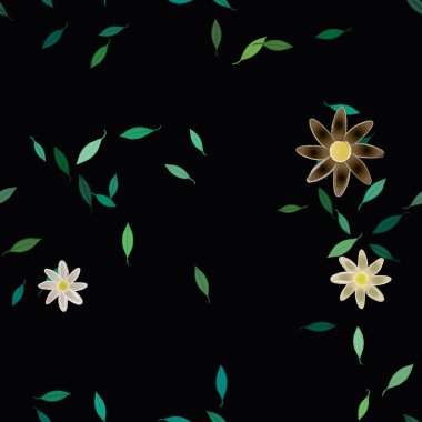 arkaplanda renkli çiçekler ve yeşil yapraklar, vektör illüstrasyonu