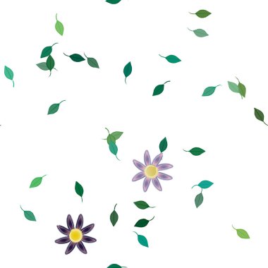 Basit çiçek ve yeşil yapraklı tasarım kompozisyonu, vektör illüstrasyonu