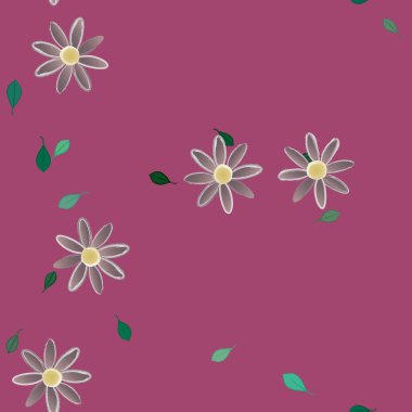 Serbest kompozisyonda yeşil yapraklı çiçekler, vektör illüstrasyonu