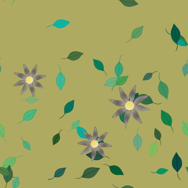 Basit çiçek ve yeşil yapraklı tasarım kompozisyonu, vektör illüstrasyonu