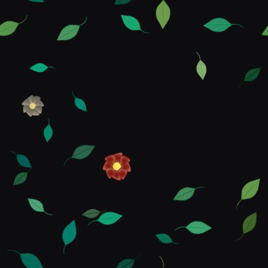 arkaplanda renkli çiçekler ve yeşil yapraklar, vektör illüstrasyonu