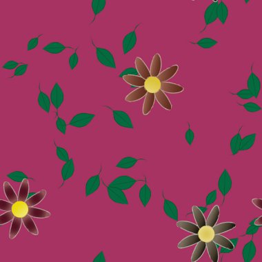 Serbest kompozisyonda yeşil yapraklı çiçekler, vektör illüstrasyonu