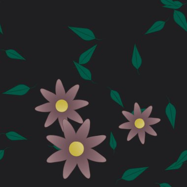 Basit renkli çiçekler ve yeşil yapraklı vektör şablonu