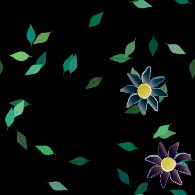 Basit renkli çiçekler ve yeşil yapraklı vektör şablonu