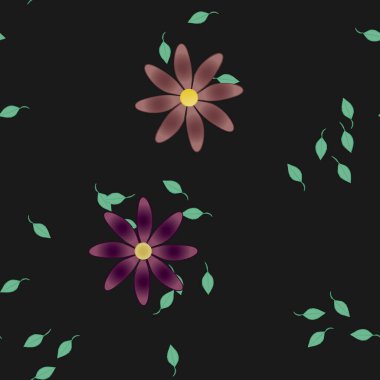 Basit renkli çiçekler ve yeşil yapraklı vektör şablonu