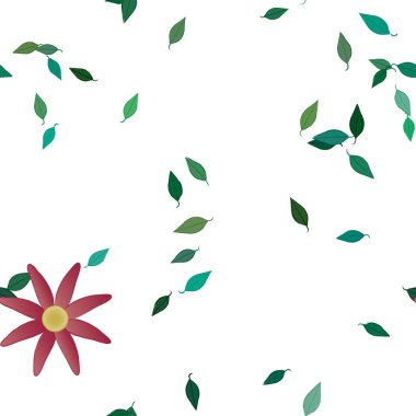 Basit renkli çiçekler ve yeşil yapraklı vektör şablonu