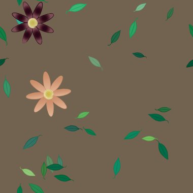 Basit renkli çiçekler ve yeşil yapraklı vektör şablonu