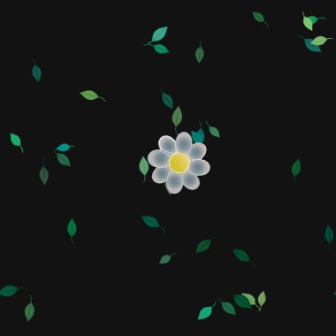 Serbest kompozisyonda yeşil yapraklı çiçekler, vektör illüstrasyonu