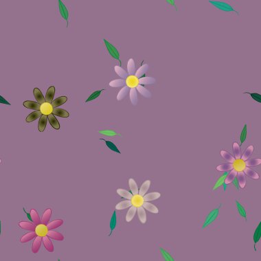 arkaplanda renkli çiçekler ve yeşil yapraklar, vektör illüstrasyonu