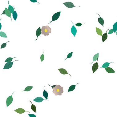 Serbest kompozisyonda yeşil yapraklı çiçekler, vektör illüstrasyonu