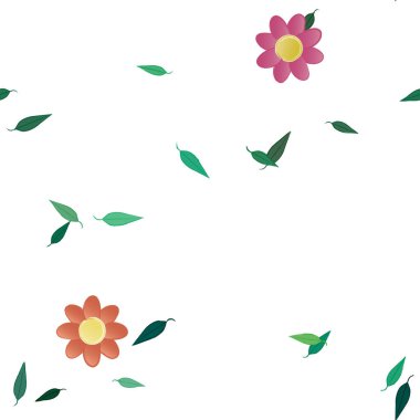 Basit çiçek ve yeşil yapraklı tasarım kompozisyonu, vektör illüstrasyonu