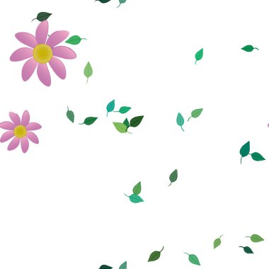 Basit çiçek ve yeşil yapraklı tasarım kompozisyonu, vektör illüstrasyonu