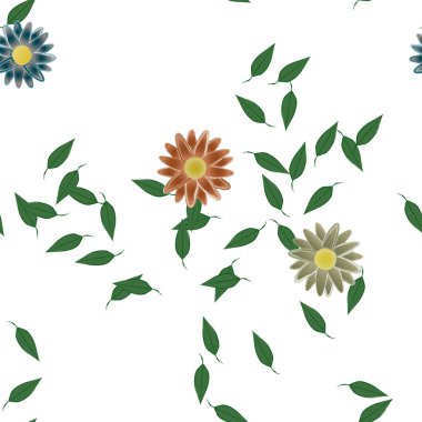 Serbest kompozisyonda yeşil yapraklı çiçekler, vektör illüstrasyonu