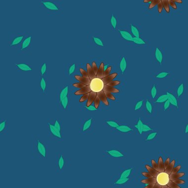 Basit renkli çiçekler ve yeşil yapraklı vektör şablonu