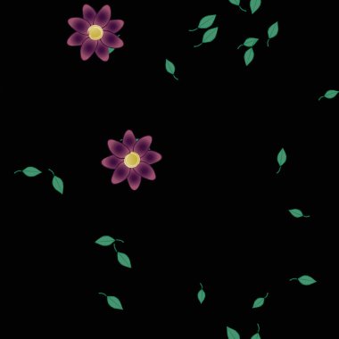 arkaplanda renkli çiçekler ve yeşil yapraklar, vektör illüstrasyonu